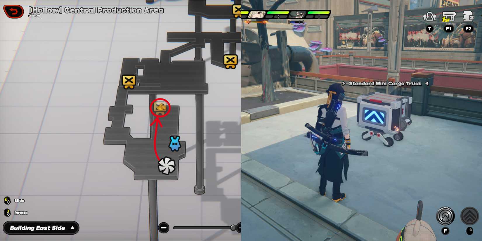 hollow central production area mini cargo trucks location 1 in zenless zone zero