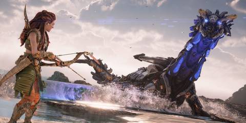 Aloy encountering a Tideripper in Horizon: Forbidden West