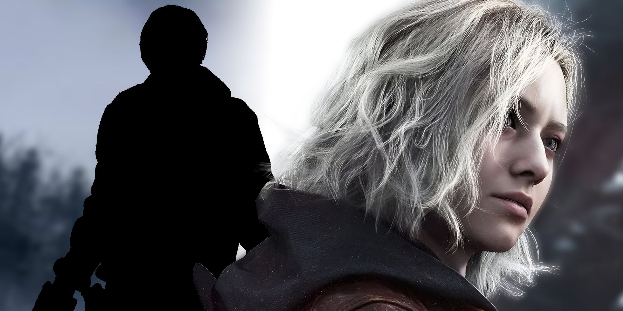 Grace Ashcroft next to silhouette of Leon Kennedy