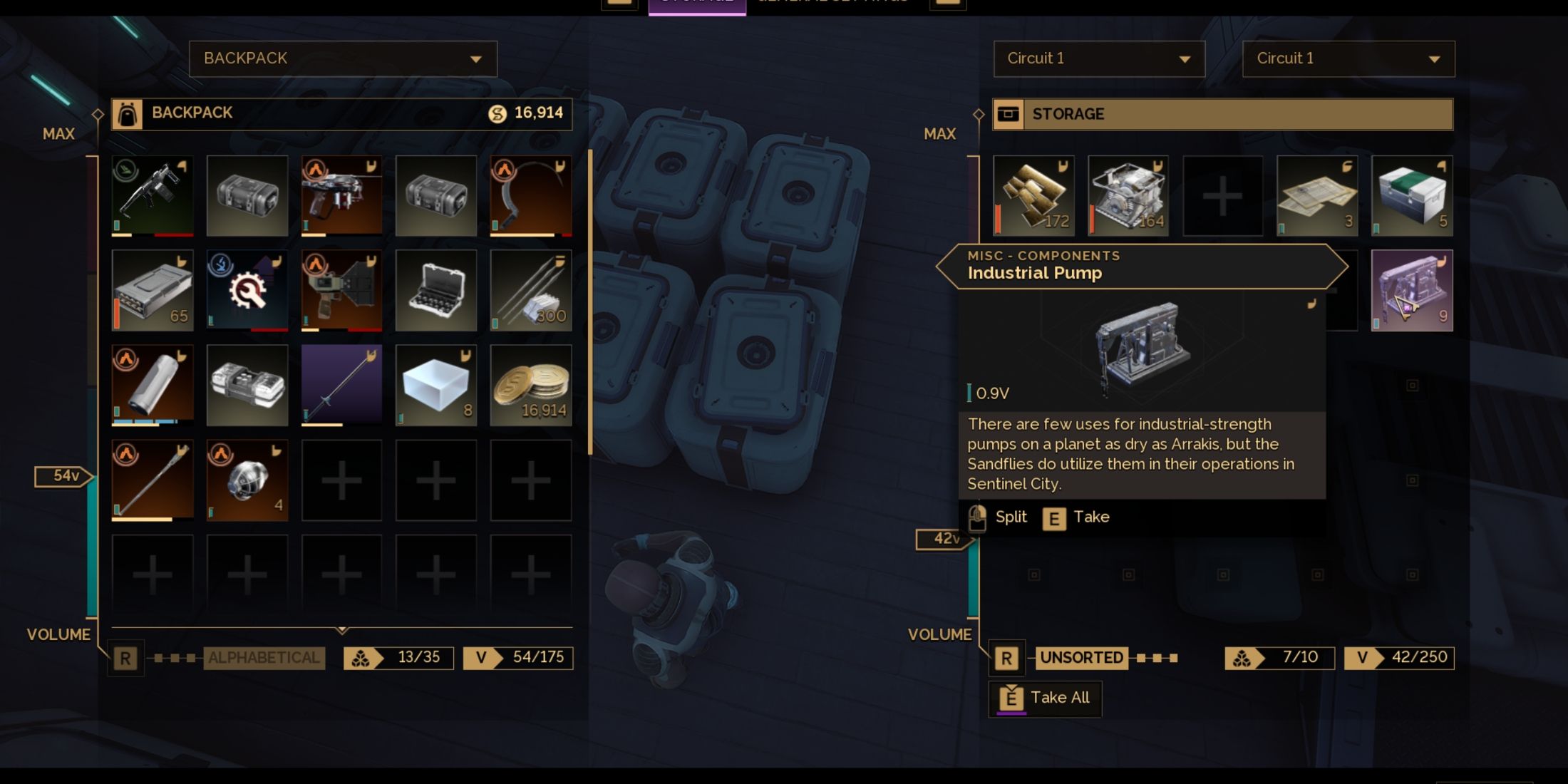 Industrial pump in inventory in awakening dunes