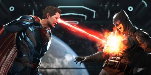 Superman using heat vision on Batman in Injustice 2