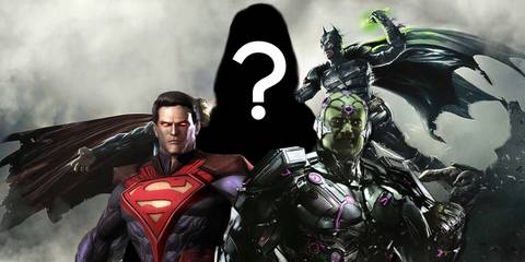 Collage of Superman, Brainiac, and a silhouette of Wonder Woman