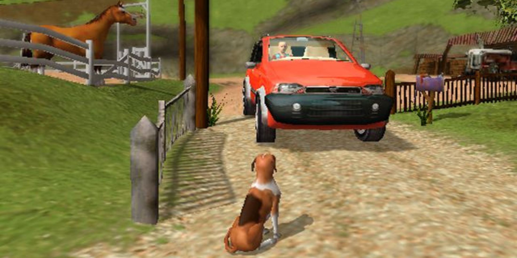 Jake sitting in a farm - Dog's Life