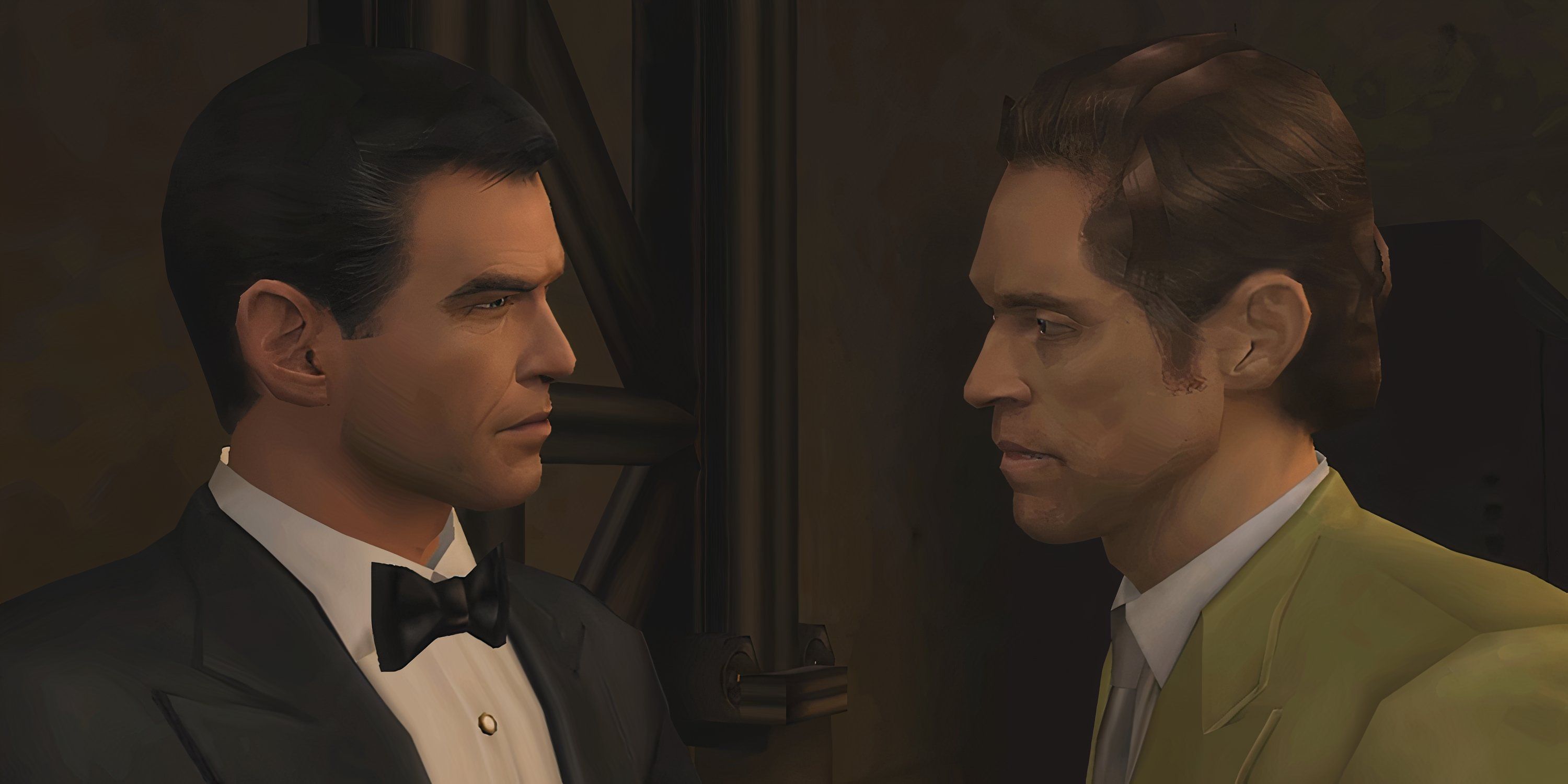 Pierce Brosnan as James Bond encountering Willem Dafoe as Diavolo in James Bond 007: Everything Or Nothing