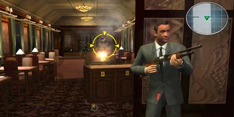 James Bond fighting an enemy on a train in James Bond 007: From Russia With Love