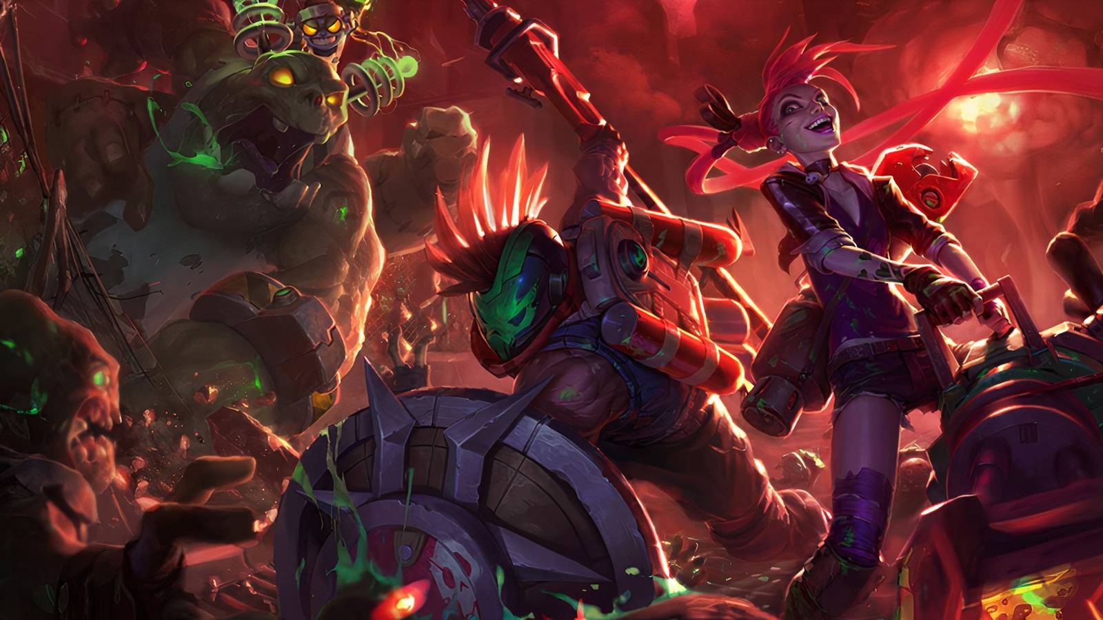 Jinx from League of Legends fighting zombies in her zombie slayer skin