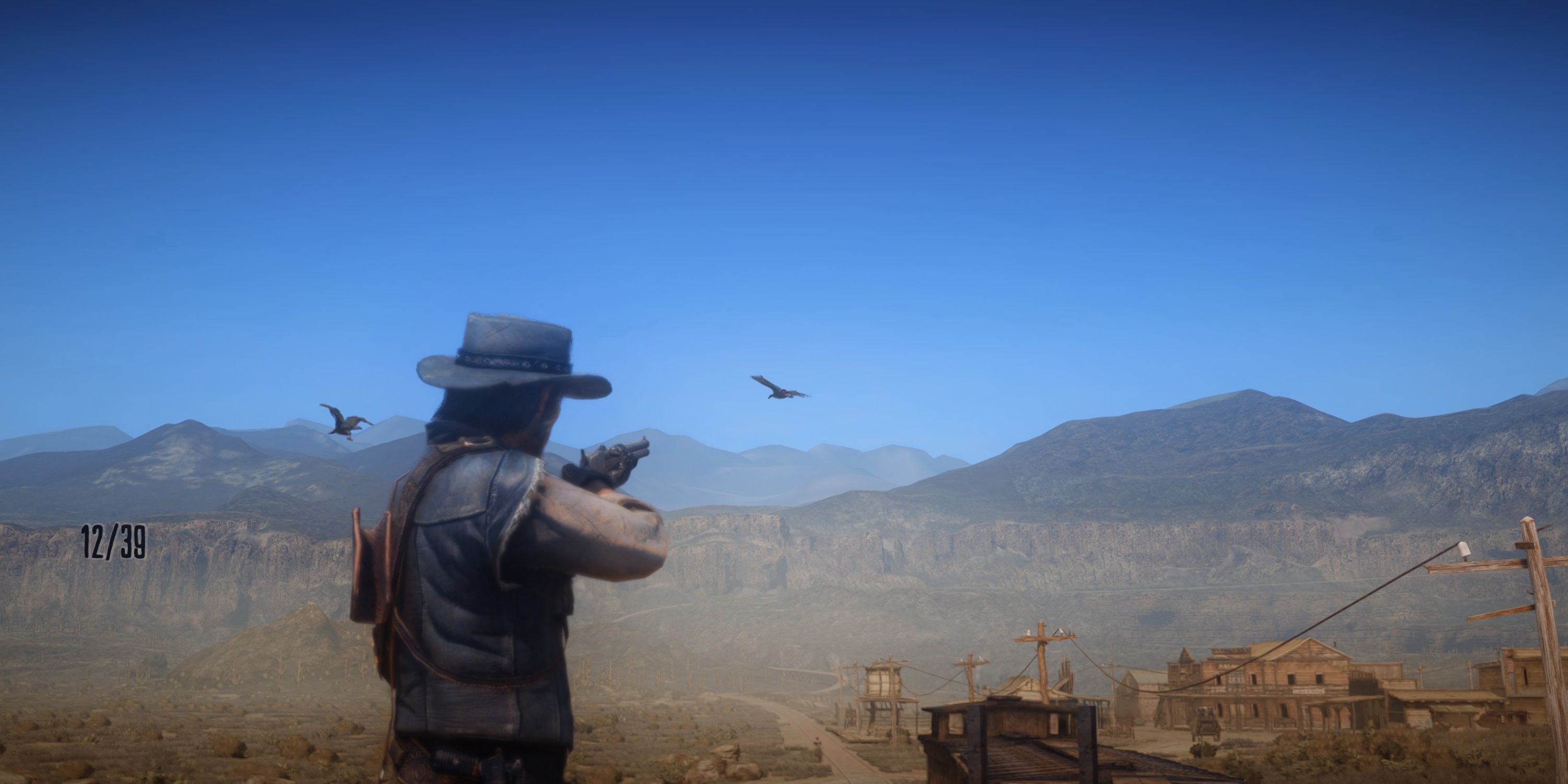 john marston on a train fighting birds