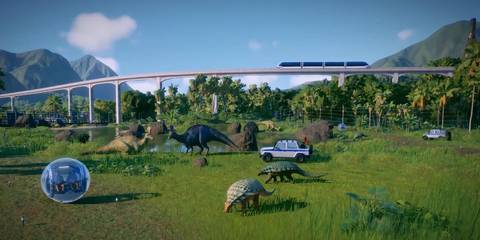 Rangers tending to a Corythosaurus pack in Jurassic World Evolution 2