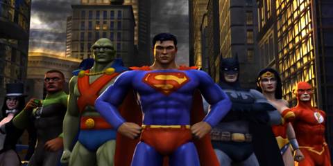 Superman, Martian Manhunter, Batman, Green Lantern, Wonder Woman, Zatanna, and The Flash in Justice League Heroes