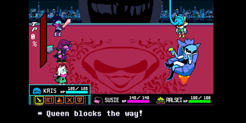 Kris, Susie and Ralsei fighting Queen and Berdly - Deltarune