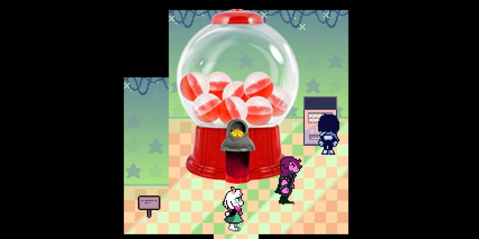Kris, Susie and Ralsei using the Ball Machine in Chapter 3 - Deltarune