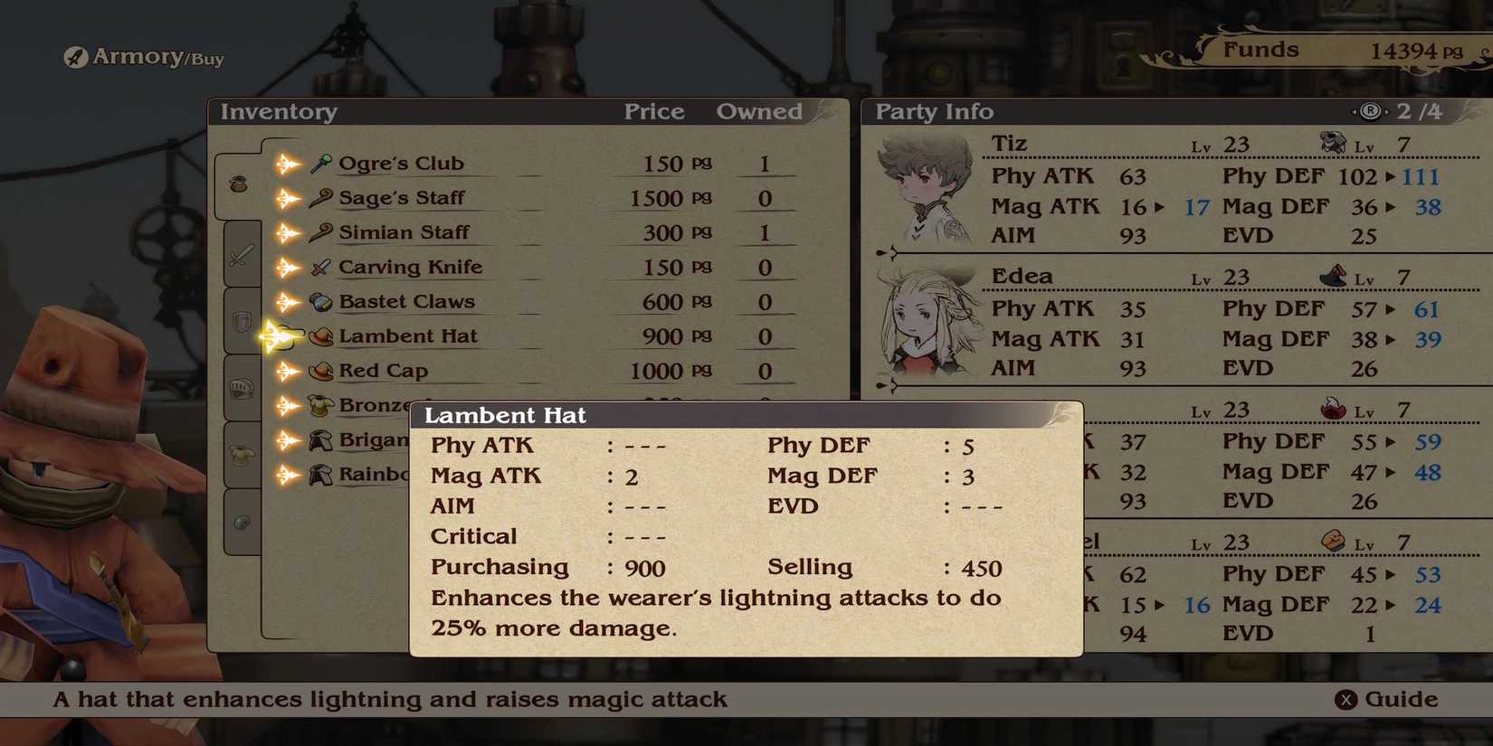 Lambent Hat armor in Bravely Default Flying Fairy HD Remaster