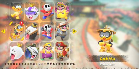 Leaf Cup Mario Kart World Lakitu fisherman character selection