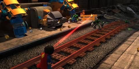 Superman using heat vision on robots in LEGO Batman 2: DC Super Heroes