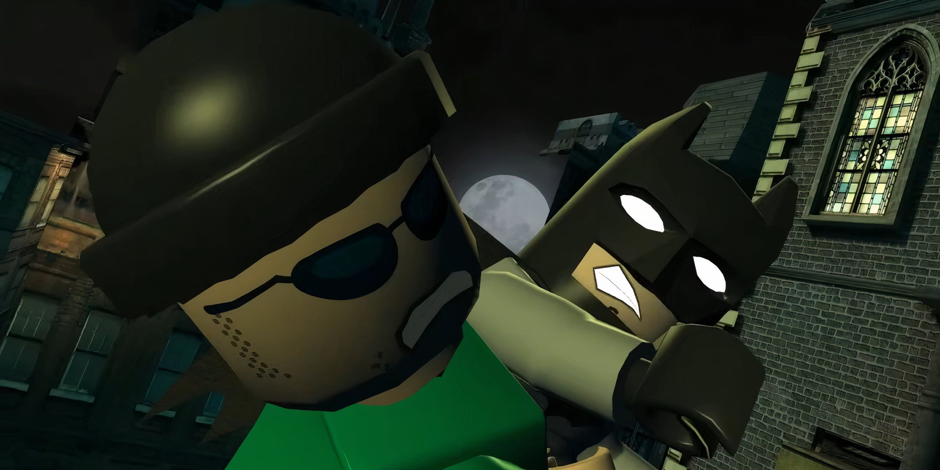 Batman punching a criminal in LEGO Batman: The Videogame