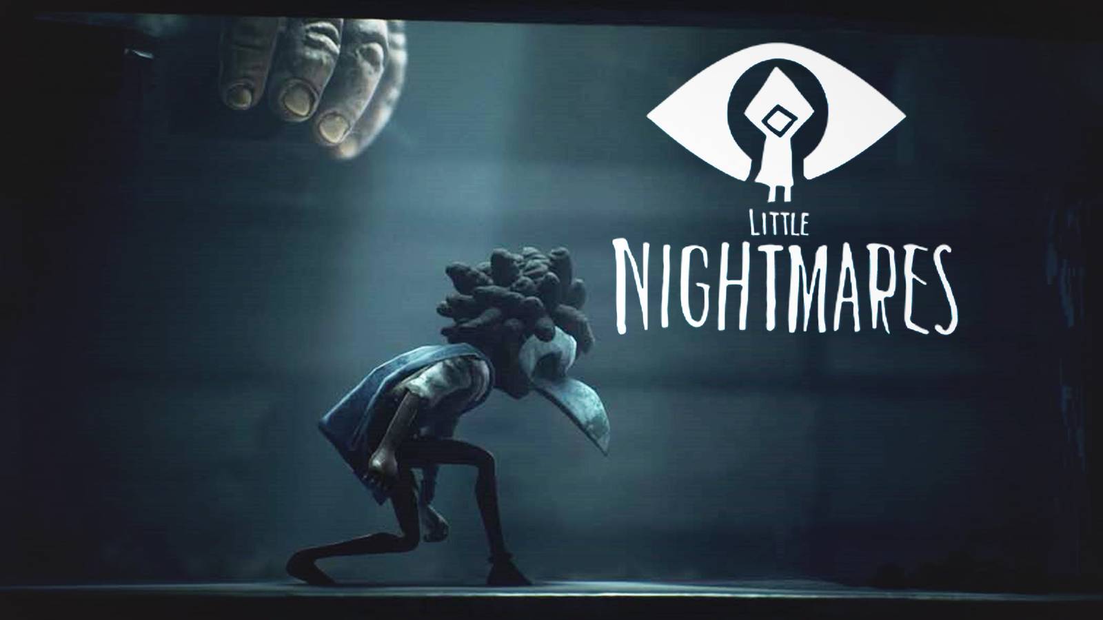 Little Nightmares 3 creeping promo gameplay screenshot with white series logo 2x1 composite