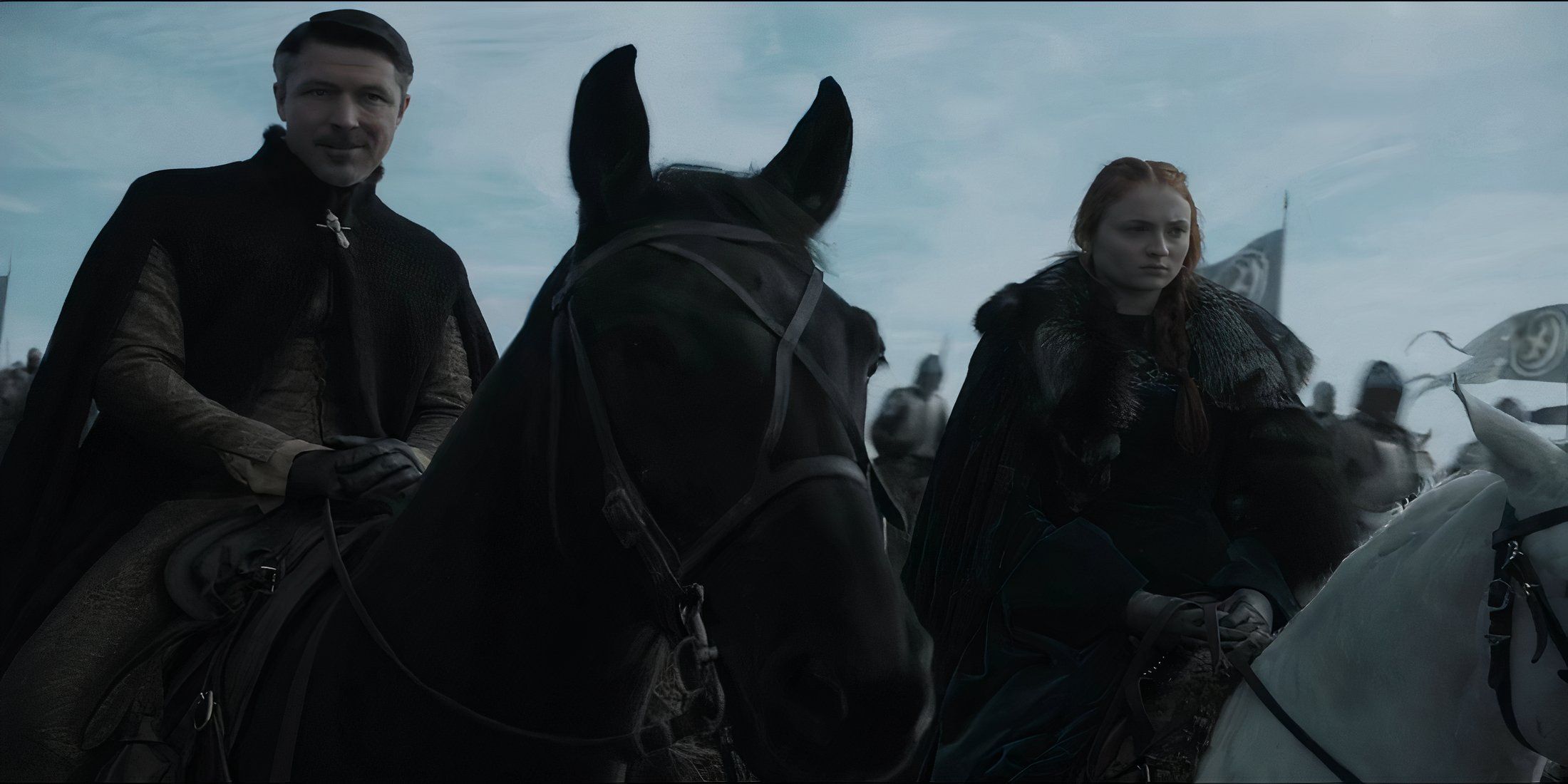 Littlefinger and Sansa Stark watch on as The Vale army descend upon the Battle of Bastards in Game of Thrones