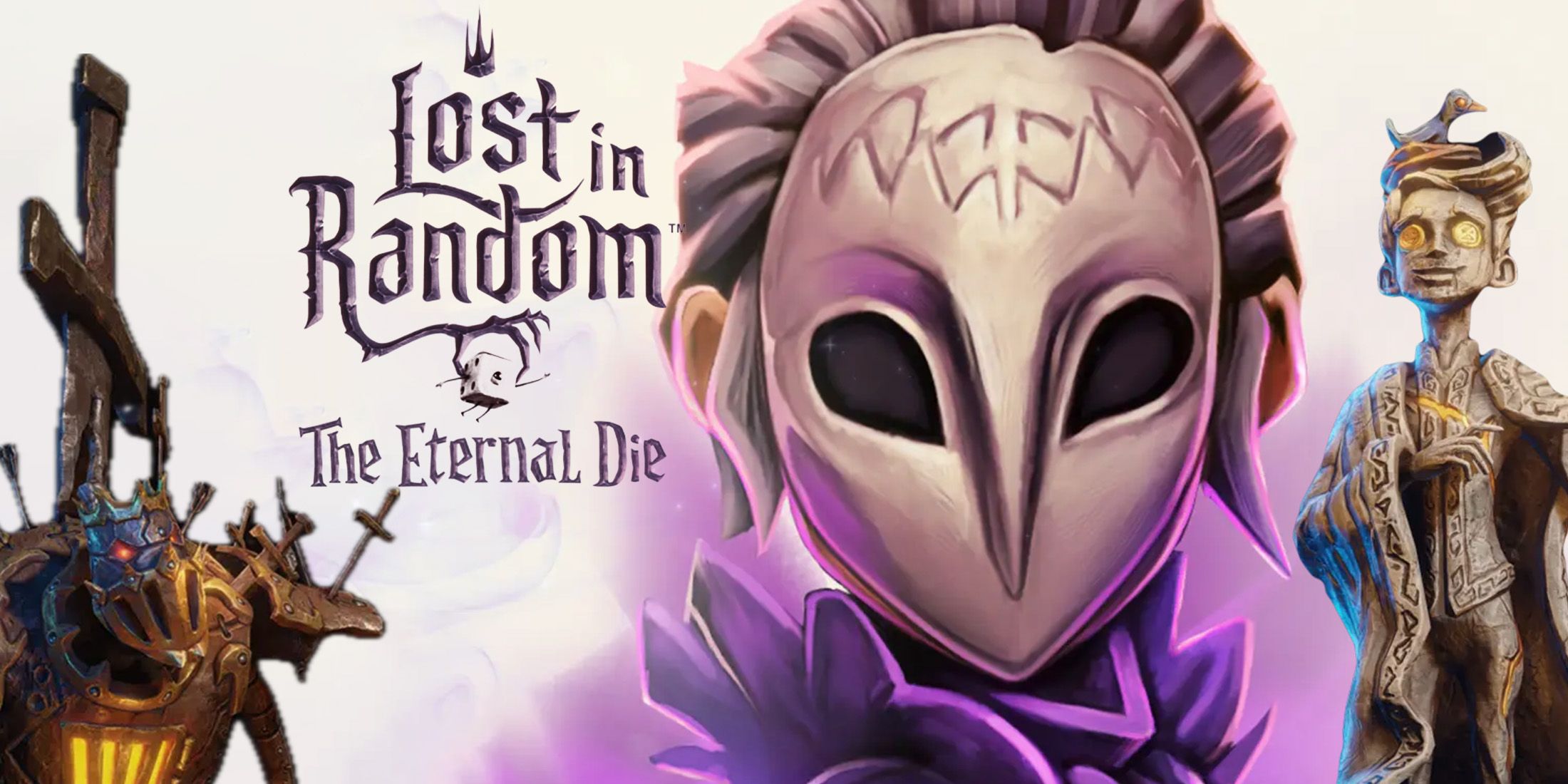 Lost in Random The Eternal Die character artwork 2x1 composite with small game logo