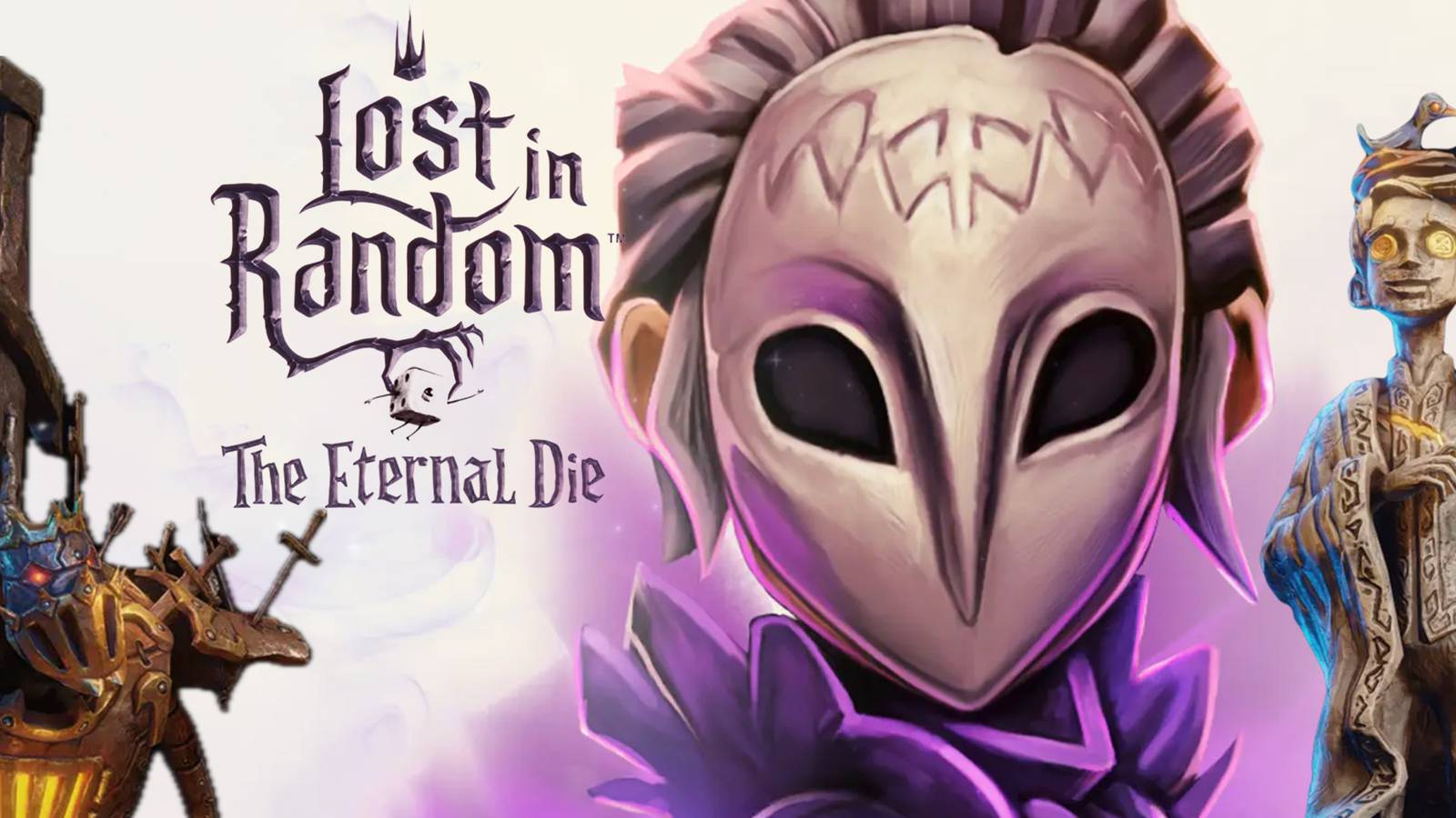 Lost in Random The Eternal Die character artwork 2x1 composite with small game logo