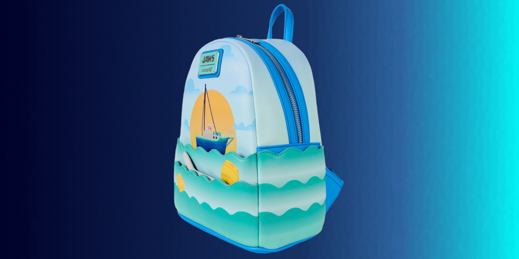 NEW Loungefly x JAWS Blue Shark Mini Backpack and Cardholder Set Jaws 50th Anniversary Mini Backpack main image 4