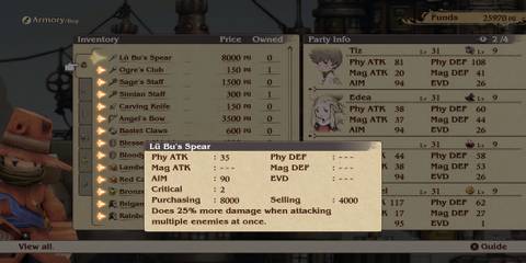 Lu Bu's Spear weapon in Bravely Default Flying Fairy HD Remaster