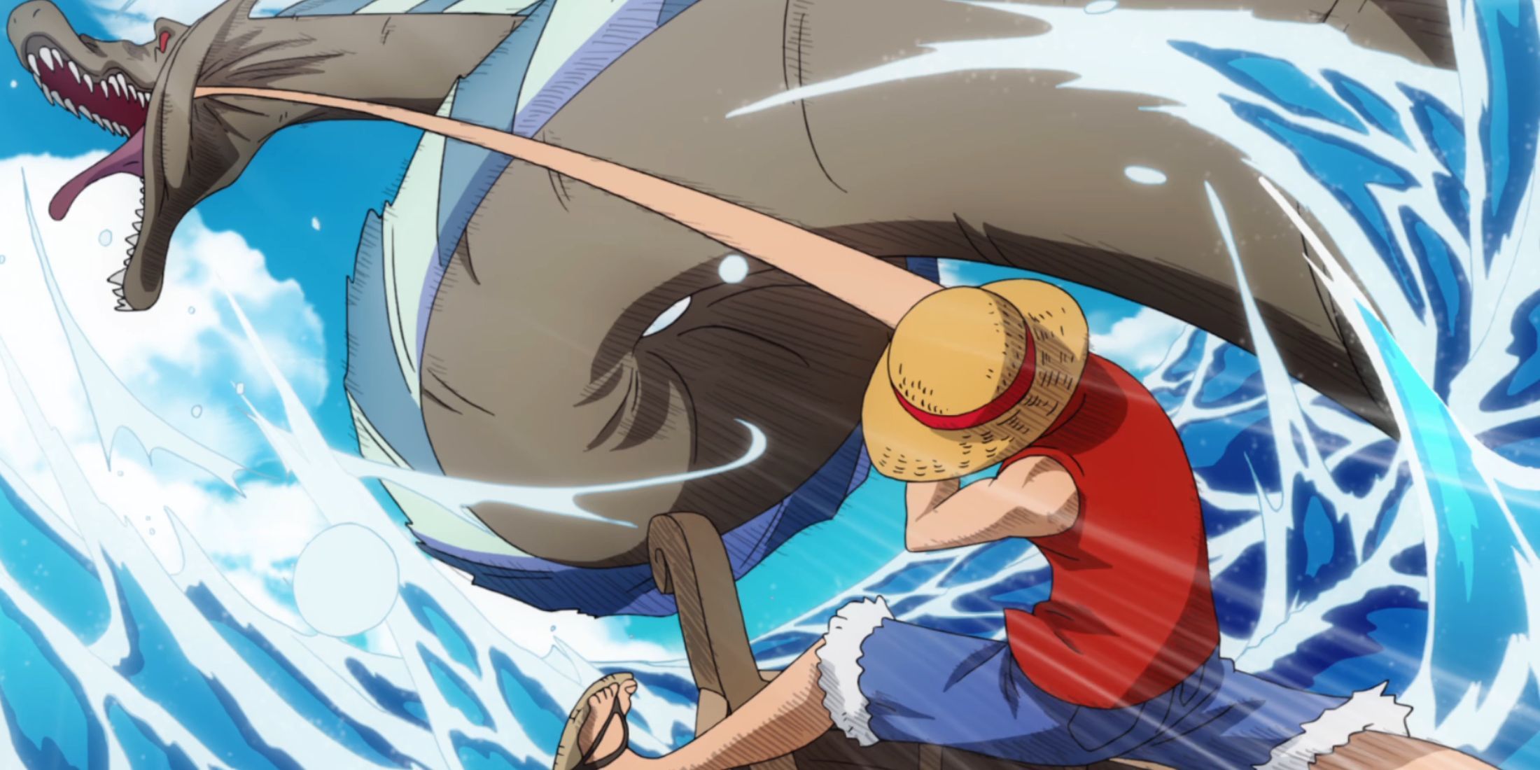 Luffy using gomu gomu without a pistol to the coastline - one