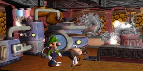 Luigi in a lab in Luigi's Mansion