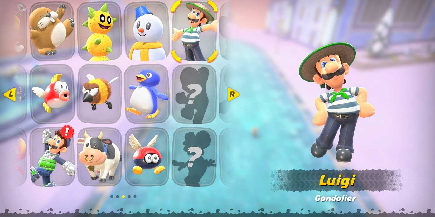 Luigi in Mario Kart World’s character select screen