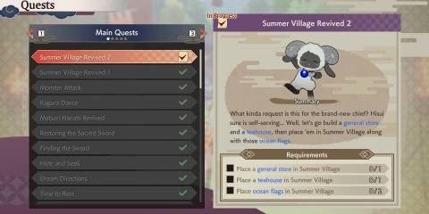 Image of available main quests in Rune Factory: Guardians of Azuma