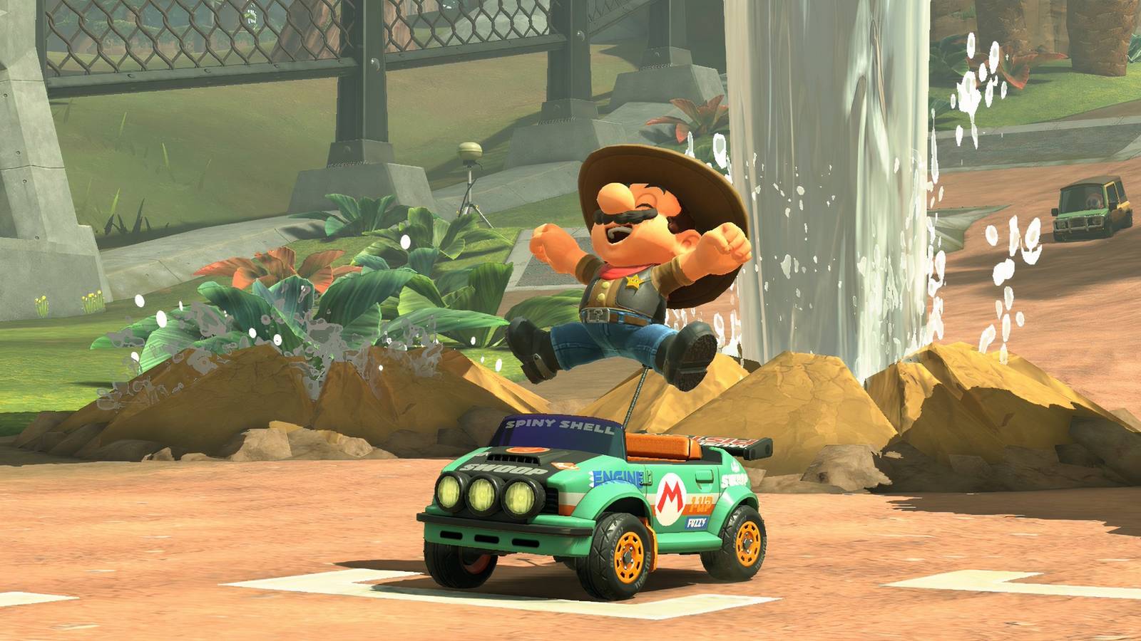 Mario driving as a Cowboy in Mario Kart World