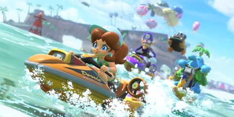 Daisy, Waluigi and pianta in mario kart world