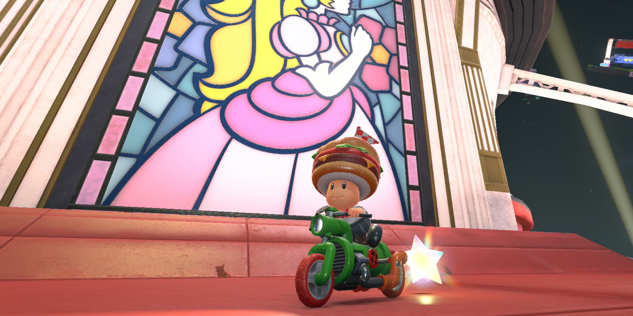 Mario Kart World Free Roam Mirror Mode Peach Stadium Stained Glass