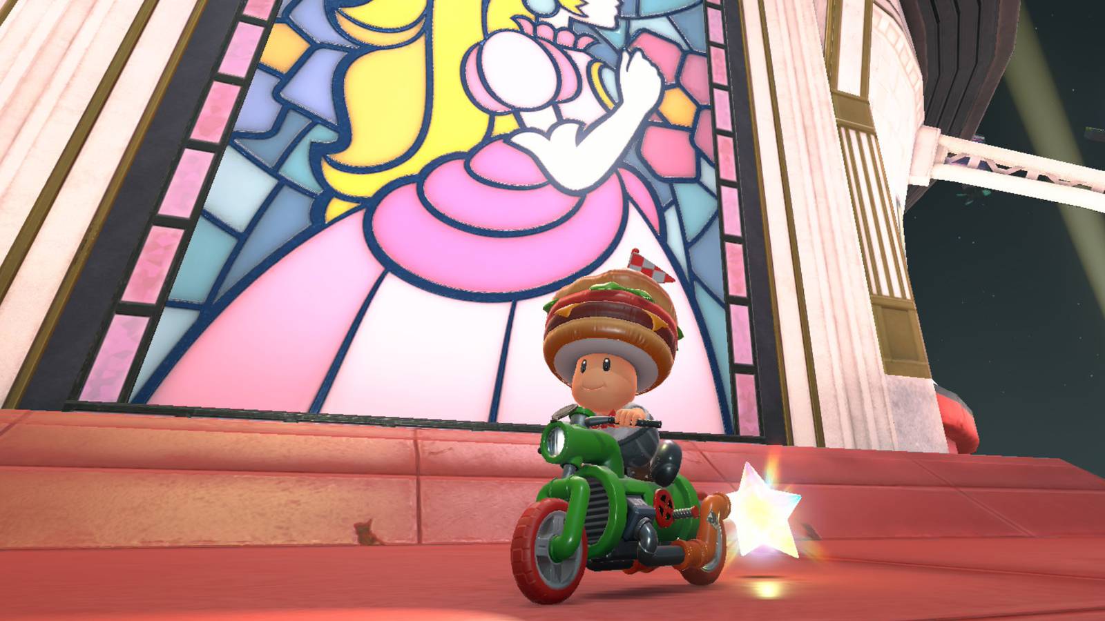 Mario Kart World Free Roam Mirror Mode Peach Stadium Stained Glass