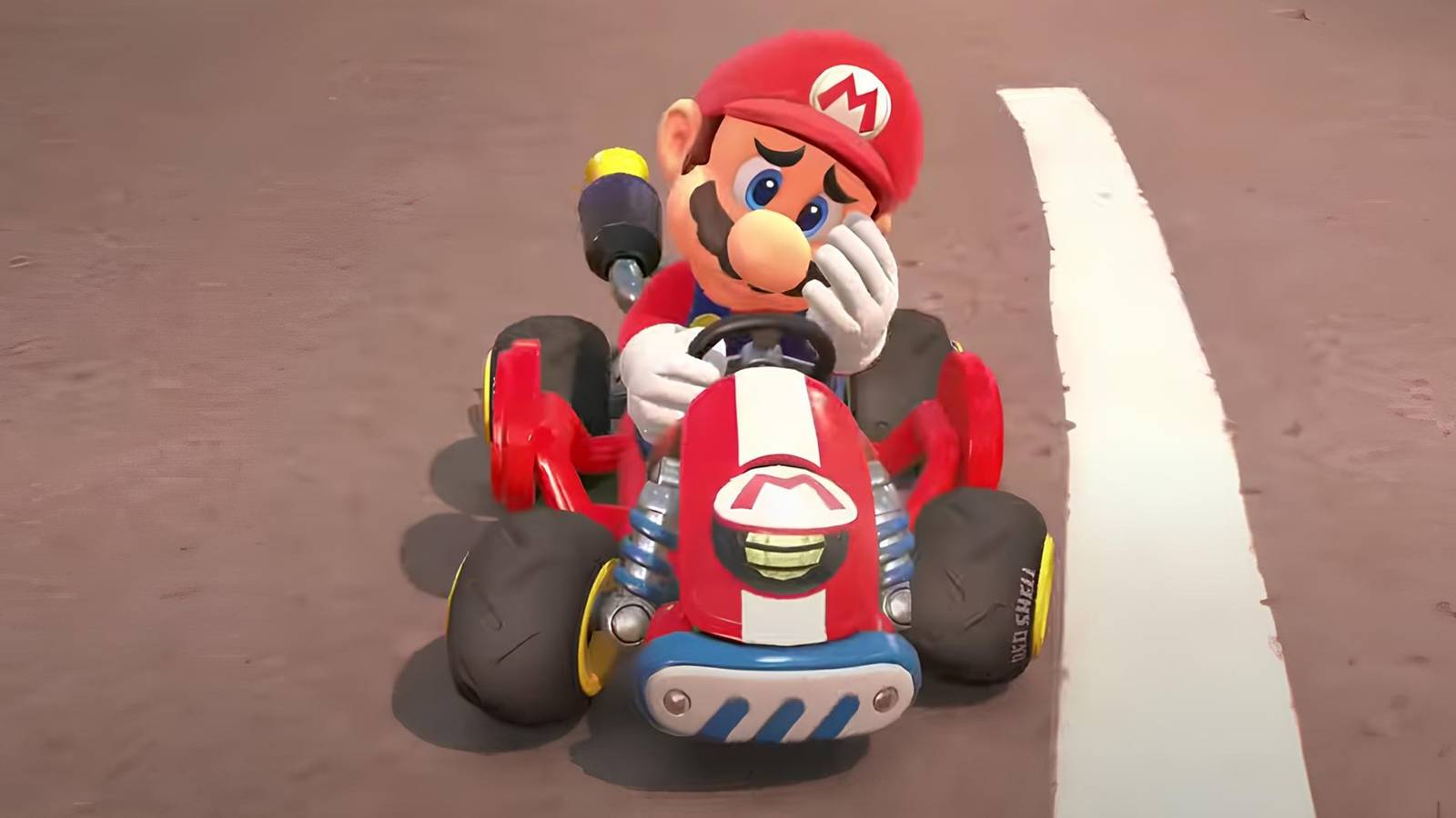 Mario in Mario kart world after a race