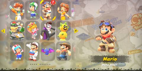 Mario’s Dune Rider costume in Mario Kart World