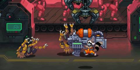 Rocket Raccoon wielding a giant weapon in Marvel Cosmic Invasion