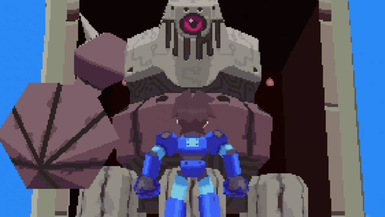 Mega Man facing a boss in Mega Man Legends