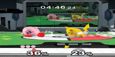 kirby and pikachu fighting in super smash bros. melee