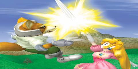 peach fighting fox mccloud in super smash bros. melee