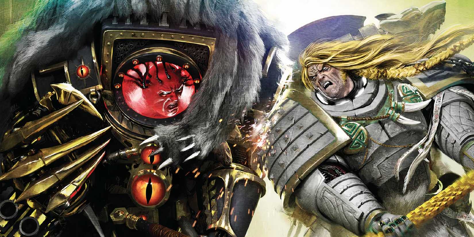 8 Most Powerful Melee Weapons in Warhammer 40k Lore horus and leman russ battle