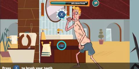 Samuel brushes his teeth