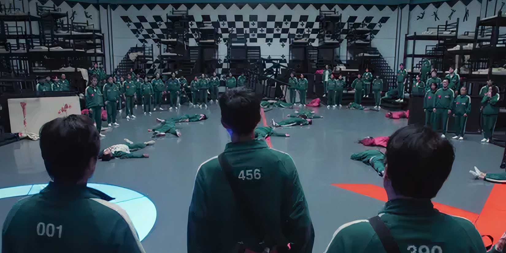 Illustrations on the walls foreshadowing upcoming games in Squid Game season 3