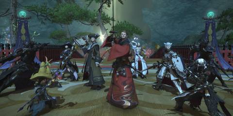 Players' characters pose in a battle ready stance 