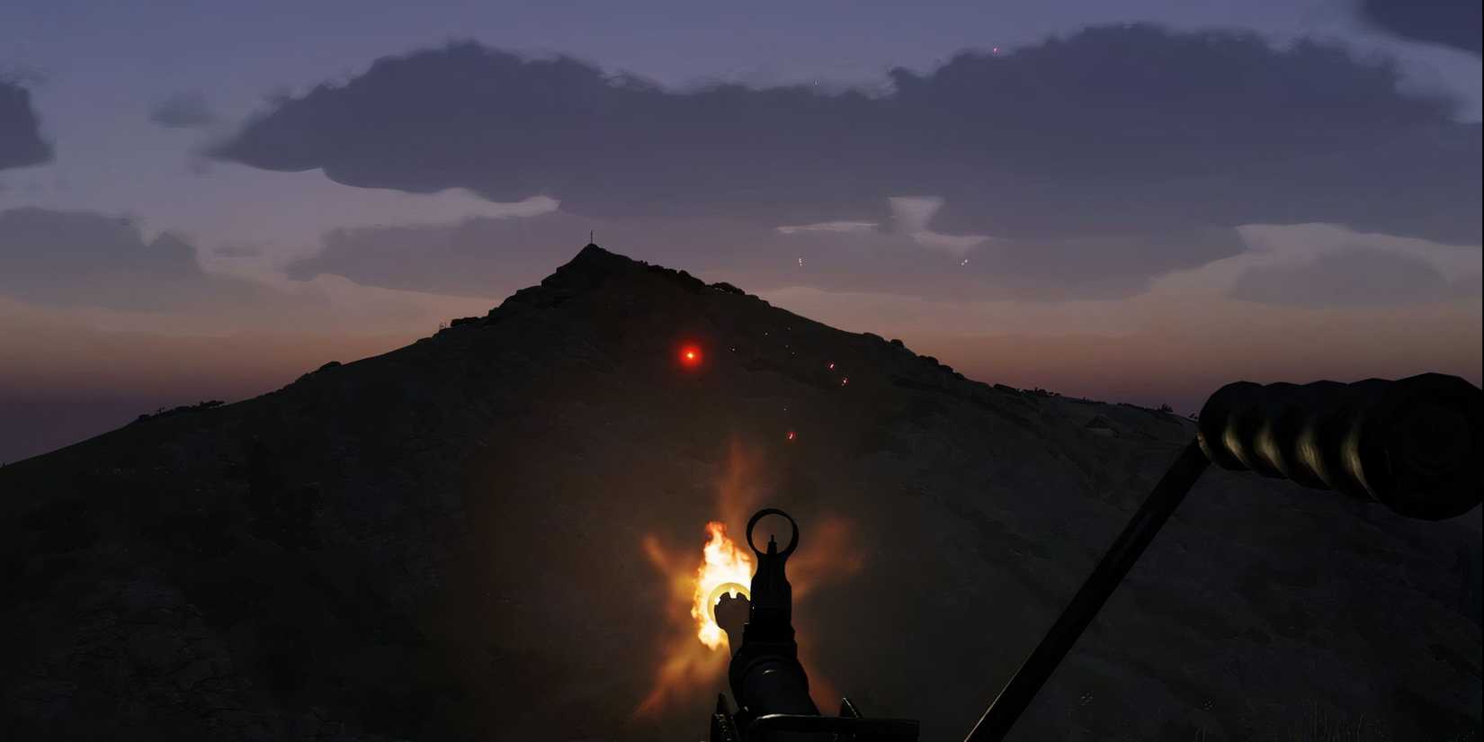 Gun fires at night with a bettertracers mod.