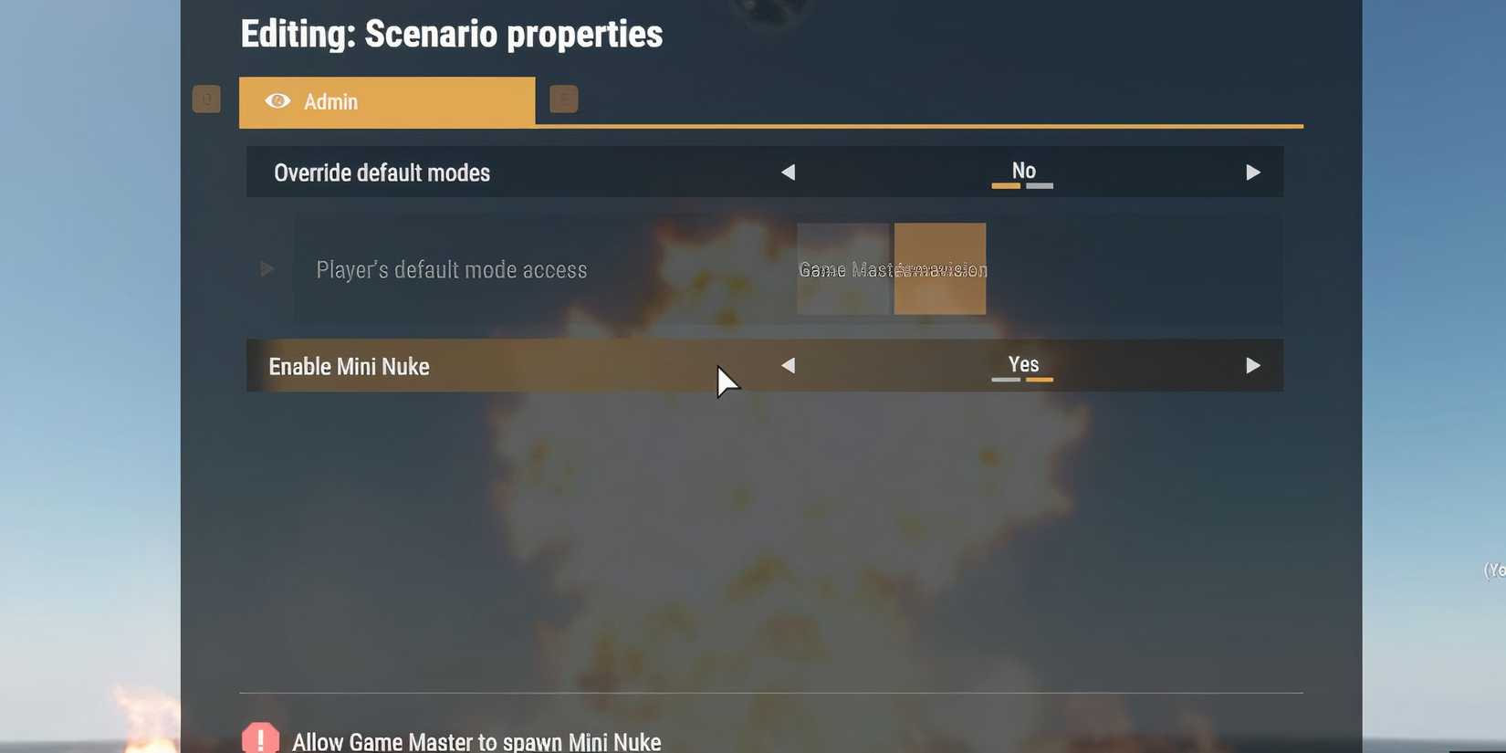 Game Master editor menu with FX Mod
