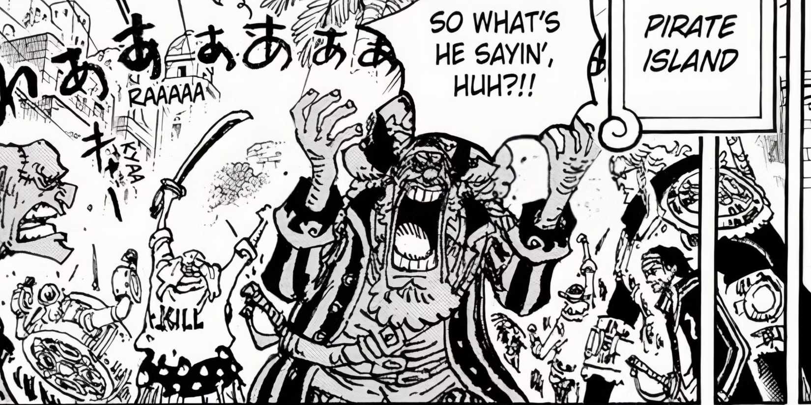 Krieg and Gin in the background of Hachinosu, elsewhere, Pearl falls over