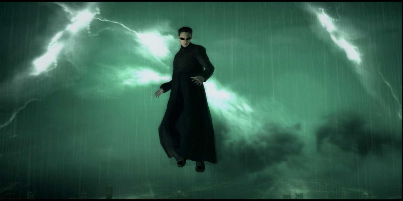Neo floating in the air in The Matrix Path of Neo