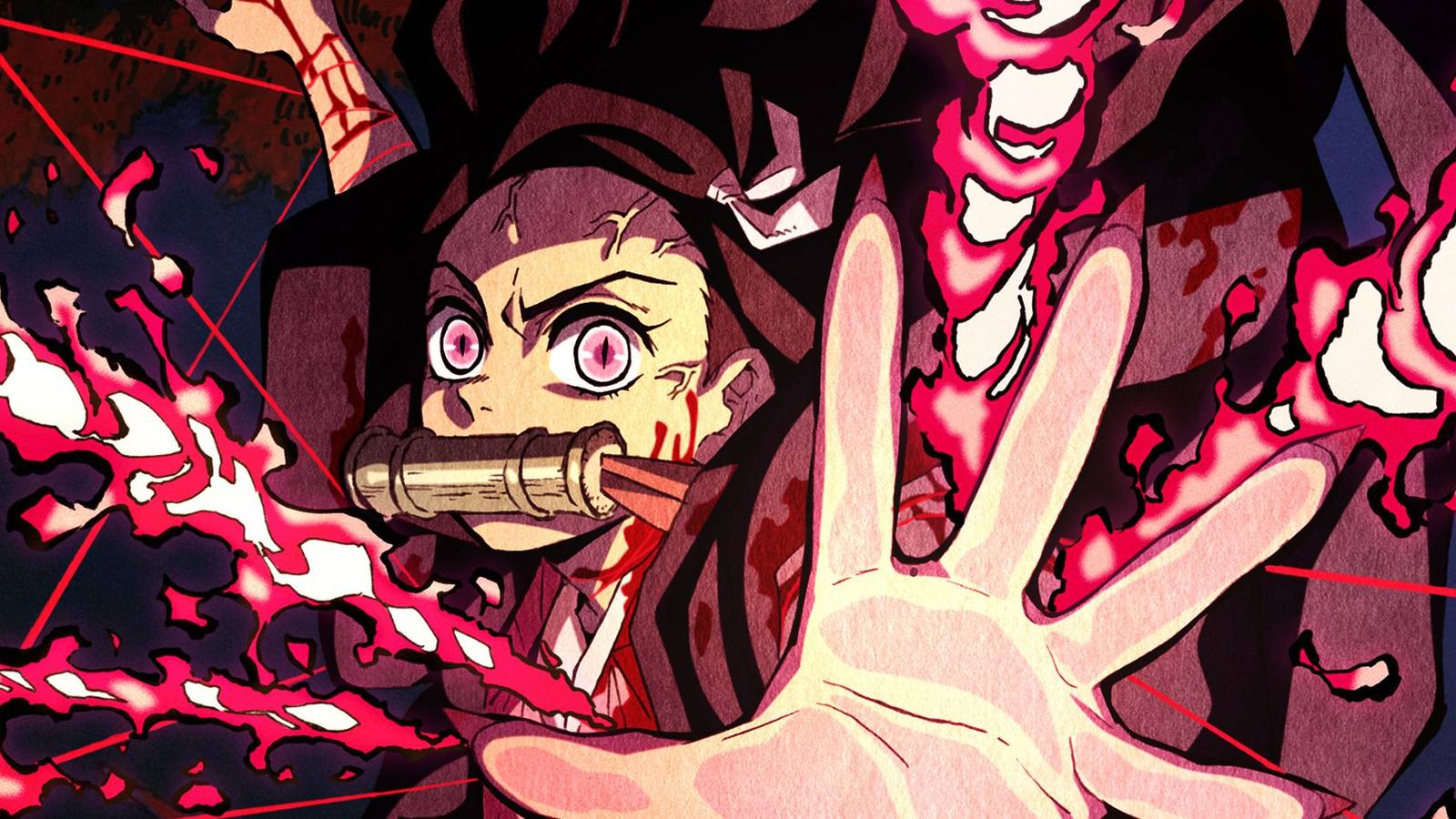 picture: nezuko kamado dealing a lot of damage in her demon form in demon slayer.