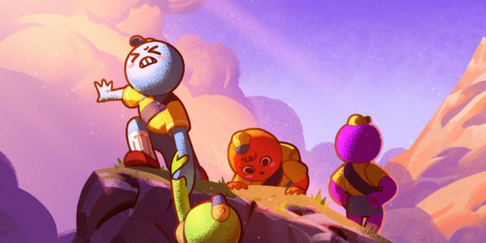 characters hiking in peak