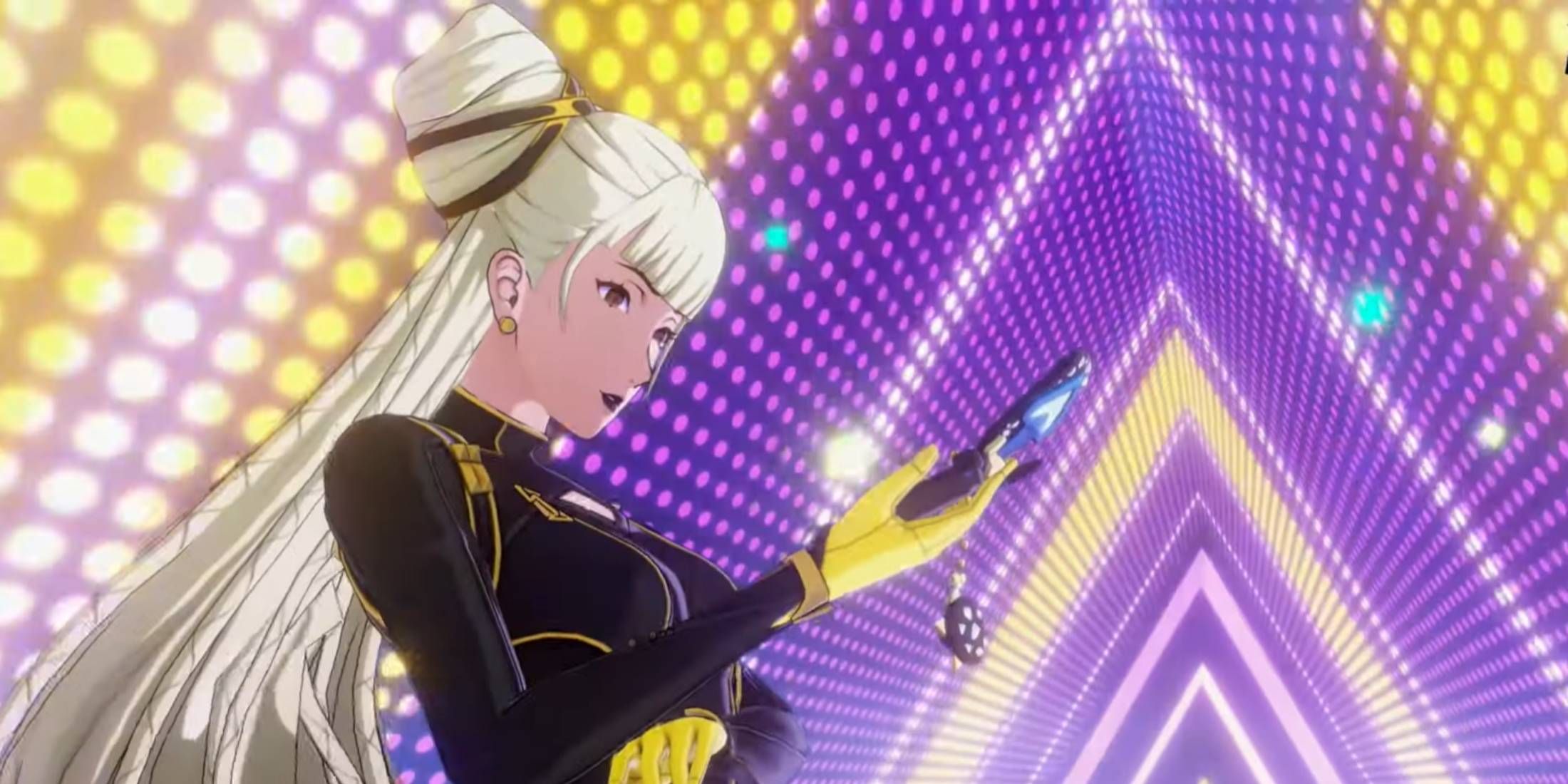 Okyann looking at her phone from Persona 5: The Phantom X